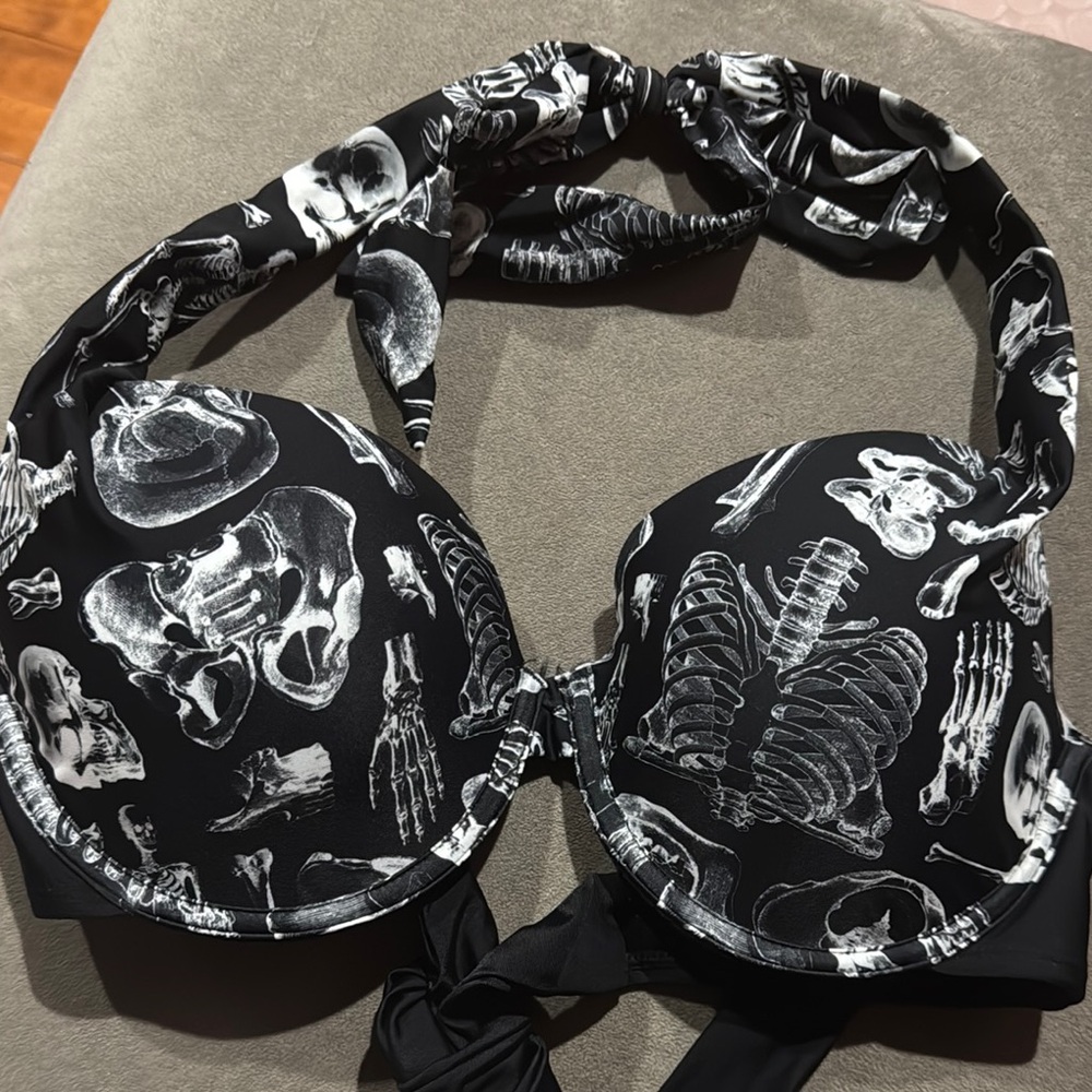 Skeleton Print Black Bikini Top